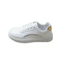 Modern white platform sneakers for women featuring elegant gold accents and a casual style - 36 / Platinum