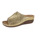 Elegant women's gold wedge mule sandals featuring a stylish textured crocodile pattern - 36 / Gold