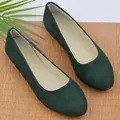 Eleganti scarpe basse in pelle scamosciata verde scuro da donna con comoda punta arrotondata - 36 / Verde Scuro
