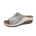 Elegant silver metallic wedge heel slippers featuring stylish crocodile skin texture - 36 / Silver