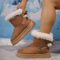 Cozy women's brown suede snow boots with white faux fur lining and a cute bow detail - 36 / Camel