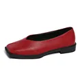 Elegant red square-toe V-cut French style flats for women with soft leather texture - 35 / Burgundy