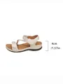 Women's beige sports sandals with comfortable velcro straps and 4cm platform heel - 36 / White