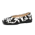 Elegantes zapatos planos de estilo francés con estampado de vaca y punta cuadrada - Estampa de vaca