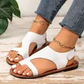 Summer elegant white flat toe-ring sandals with adjustable Velcro strap closure for women - 36 / White