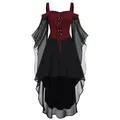 Gothic Renaissance medieval dress with off-shoulder neckline and lace-up front detail - Red B