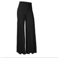 Close-up of elegant women's high-waisted wide-leg trousers in comfortable black fabric - M / Bottoms / Black