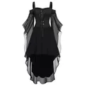 Elegant black Gothic Renaissance dress featuring a lace-up front bodice and flowing sleeves - 3XL / Dresses / Black B