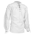 Détail de la chemise blanche de la Renaissance avec laçage aux manches et au torse - S / Hauts / Blanc