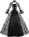 Elegant black and silver Renaissance medieval court dress with vintage bell sleeves - S / Dresses / Black
