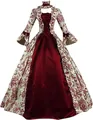 Vue détaillée d'une robe de cour médiévale Renaissance avec manches évasées et velours - Rouge