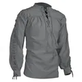 Vue détaillée d'une chemise médiévale grise de la Renaissance avec laçage gothique. - S / Hauts / Gris