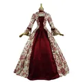 Victorian style evening gown with floral patterns and bell sleeves displayed on a mannequin. - S / Dresses / Burgundy