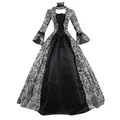 Elegant vintage Victorian style evening gown with floral print and flared bell sleeves detail - S / Dresses / Black