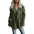 Vorderansicht einer grünen Teddy-Fleece-Jacke mit Reverskragen und Knopfverschluss - Grün
