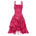 Gothic Lolita tiered ruffle dress in magenta pink with a corset lace-up bodice detail - Rose Red