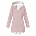 Veste à capuche rose imperméable et coupe-vent pour femme avec doublure en polaire blanche - Rose racine de lotus