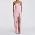 Robe de soirée bustier rose élégante avec plis asymétriques et fente haute jambe - S / Robes / Rose
