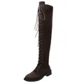 Eleganti stivali sopra il ginocchio stringati in finto camoscio marrone scuro da donna - Marrone scuro
