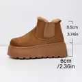 Warm brown suede platform snow boots with thick sole and faux fur lining decoration - 36 / Caramel color