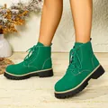 Macro detail of vibrant green suede platform Martin boots featuring chunky heels and matching laces - 36 / Green