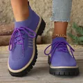 Breathable and comfortable purple knitted platform lace-up walking shoes for women - 36 / Purple