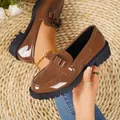 Brown patent leather loafers with elegant bow detail and chunky black rubber platform soles - 38 / Butterfly Knot Tassel Style / Tan