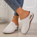 Elegant white wedge closed-toe mule shoes with hollow design for women in summer - 36 / Off White