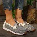 Casual women's gray textured loafers with thick soles and gold-tone chain detail - 36 / Beige