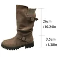Women's brown suede mid-calf boots with buckle strap and knit cuff measurement details - 36 / Khaki
