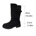 Black mid-calf suede boots featuring buckle detail and knit collar with 3.5cm heel height - 36 / Black
