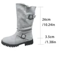 Grey suede mid-calf slouch boots with adjustable metal buckle and knitted collar - 36 / Light Gray
