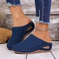 Comfortable navy blue platform mules with fur lining and stylish stitching detail - 36 / Blue
