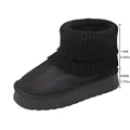 Black platform snow boots featuring a ribbed knitted collar and 4.5cm thick sole for winter - 35 / Black