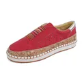 Casual κόκκινα διάτρητα σουέτ παπούτσια slip-on με σόλα από φελλό και λευκή πλατφόρμα - 35 / Κόκκινο