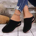 Comfortable black closed-toe platform slippers with warm fleece lining and cut-out detail - 36 / Black