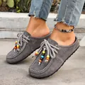 Stylish women's grey suede beaded mules slippers with a comfortable closed-toe design - 36 / Gray