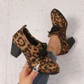 Elegant leopard print suede lace-up high heels featuring a retro block heel design - 36 / Leopard Print