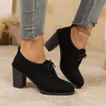 Elegant black suede lace-up high heels for autumn professional wear - 36 / Black