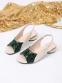Women's slingback sandals in beige and green crocodile pattern with gold chunky heel - 36 / Green