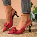 Red bow pointed-toe slingback sandals with 8cm stiletto heel for a sophisticated look - 38 / Red