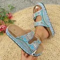 Sandalias de plataforma azules con pedrería, suela de corcho y hebilla doble - 38 / Azul Cielo (Variante 3)