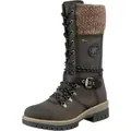 Stylish dark grey mid-calf knight boots with cozy knit collar and buckle for women - Green