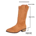 Classic brown suede mid-calf cowboy boots with elegant embroidery and low block heel - 36 / Chocolate