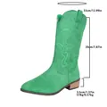 Green suede pointed toe mid-calf cowboy boots with detailed embroidered flame patterns - 36 / Verdant