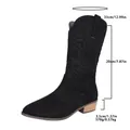 Black suede pointed-toe cowboy boots with elegant embroidery and low chunky heel - 36 / Black
