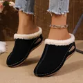 Zapatillas de cuña con plataforma negras para mujer con forro de piel sintética blanca - 36 / Negro