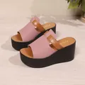 Sandales compensées roses et marron élégantes avec une semelle plateforme épaisse pour femmes - 34 / Rose