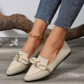 Elegant pointed-toe flying weave flats for women featuring a stylish bow-knot and knit texture - 36 / Off White
