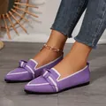 Elegant purple fly-knit loafers with stylish bow decoration for women's daily casual wear. - 36 / Purple
